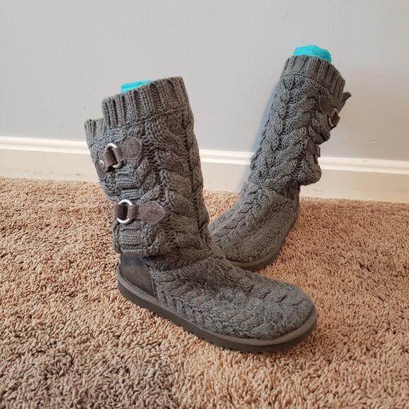 Ugg tularosa route cable knit sweater mid calf boots gray 5 - Picture 1 of 7